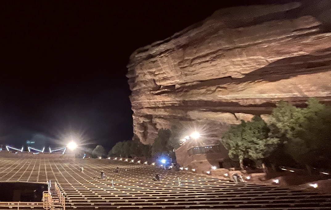 Aramark workers cleaning Red Rocks Amphitheatre at night